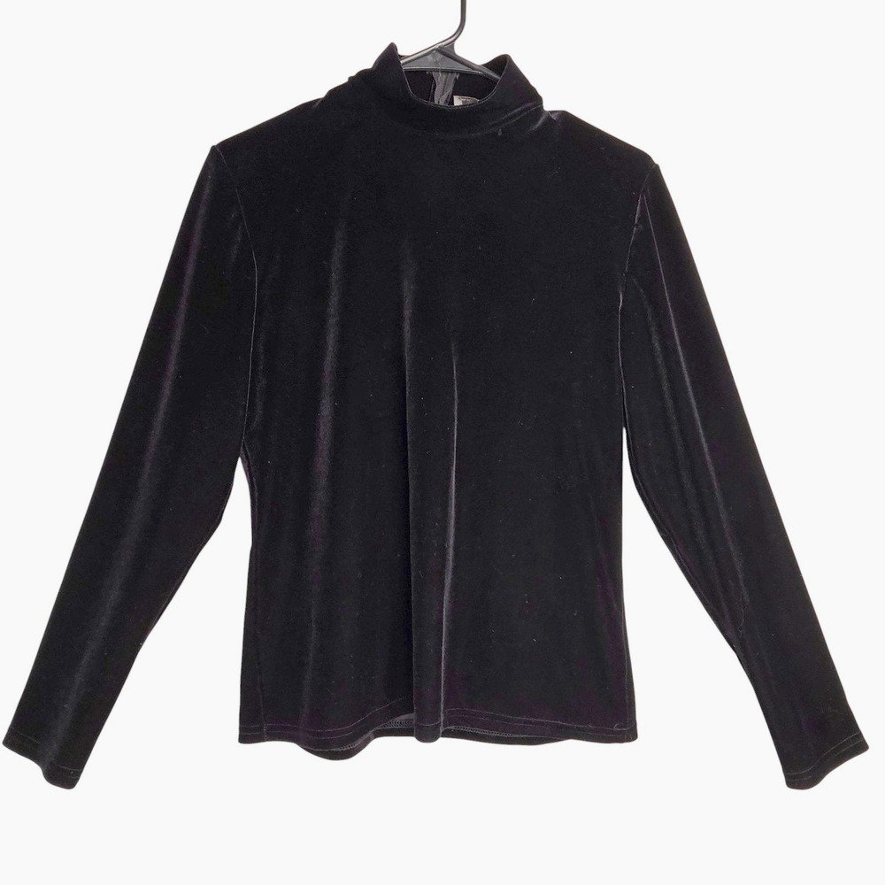 Jacobsons Black Velvet Mock Neck‎ Long Sleeve Zipper Back Top Womens Small